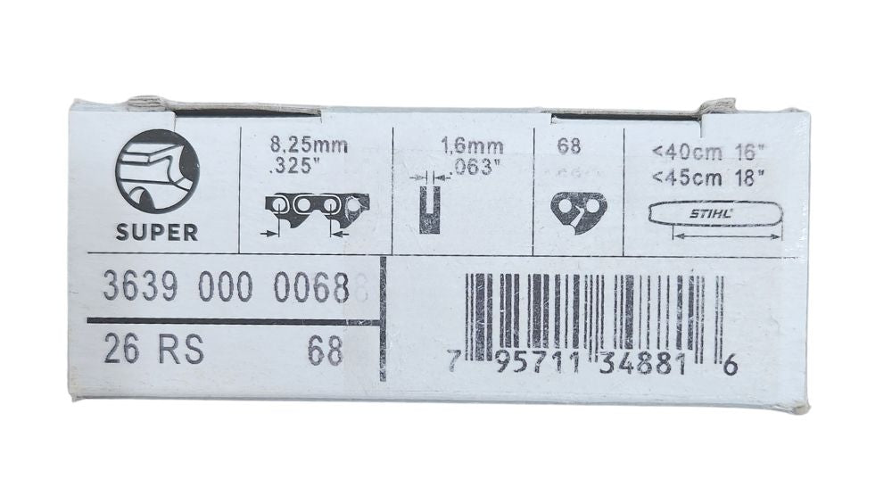STIHL Chainsaw Chain 26RS68 18", 68 DL, .325" Pitch, .063" Gauge, Oilomatic Rapid Super