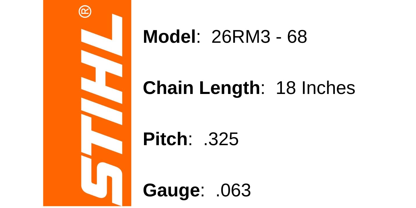 STIHL Chainsaw Chain 26RM3-68 – 18", 68 DL, .325" Pitch, .063 Gauge, Oilomatic Rapid Micro 3